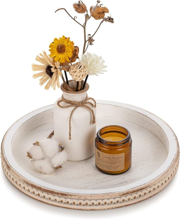 Beaded White Circle Serving Tray